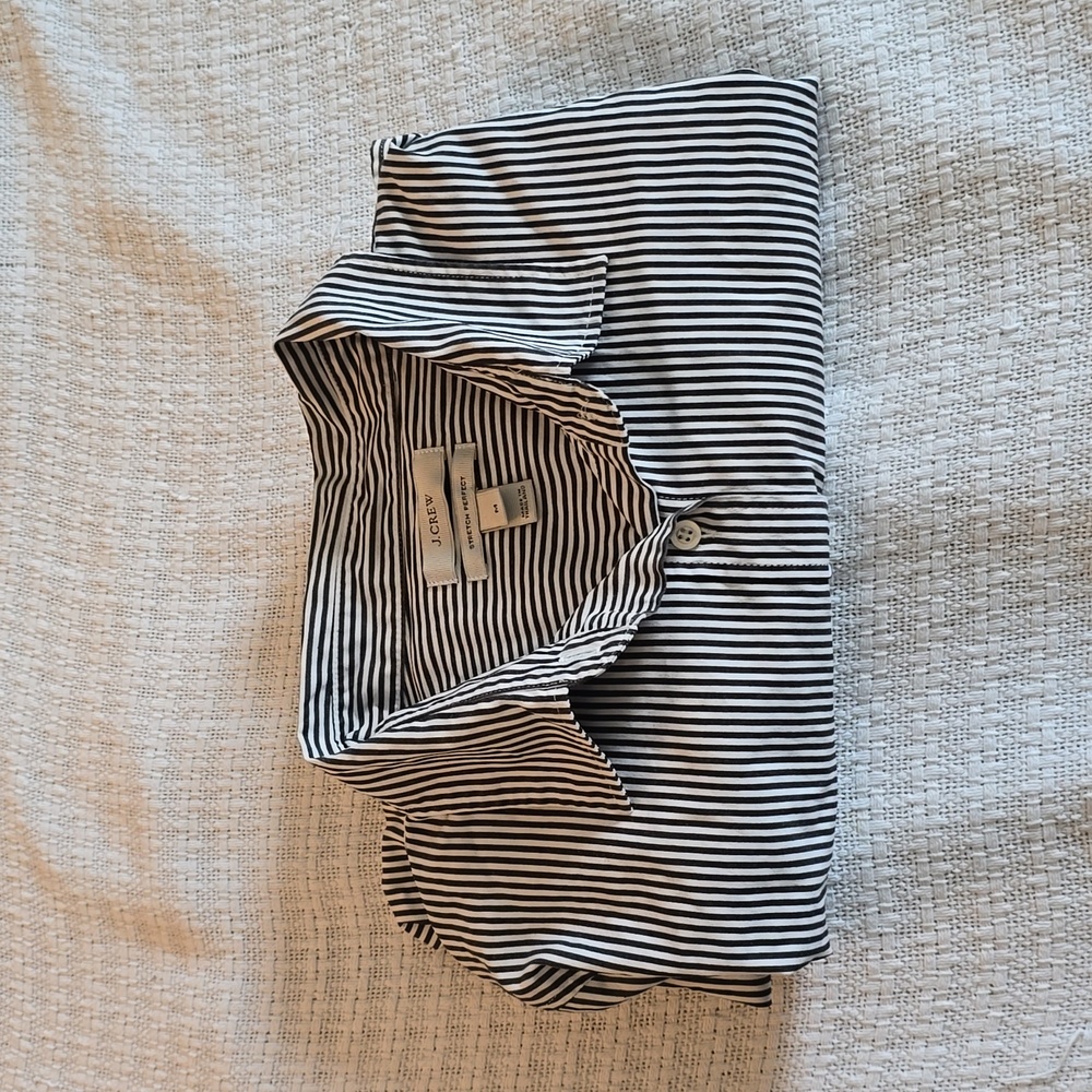 Black and White Striped J. Crew Ladies Button Down